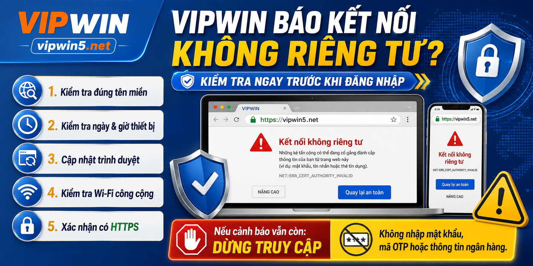 VIPWIN báo kết nối không riêng tư 